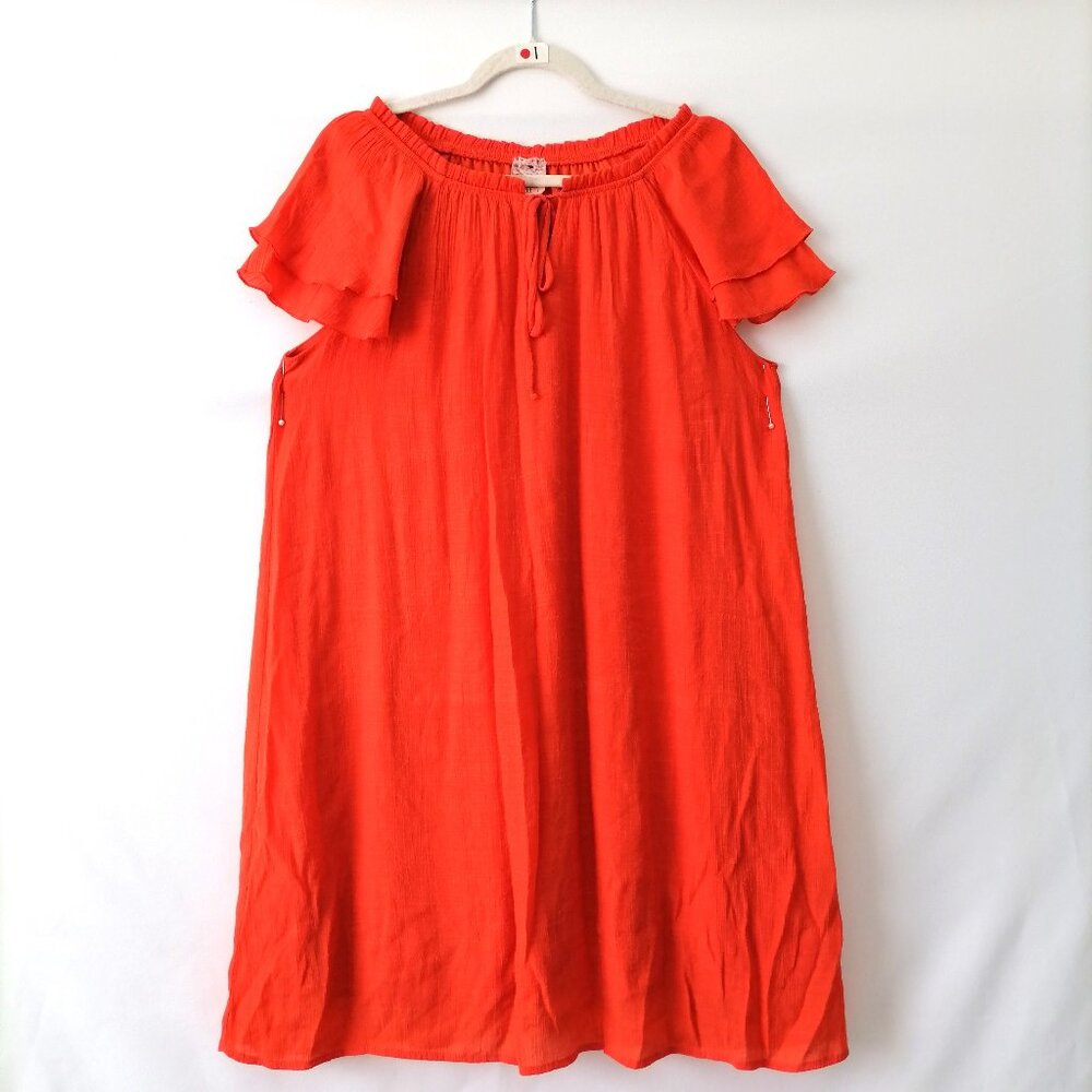 Naif Womens Orange Short Sleeve Ruffle Off the Shoulder Summer Dress Size XL